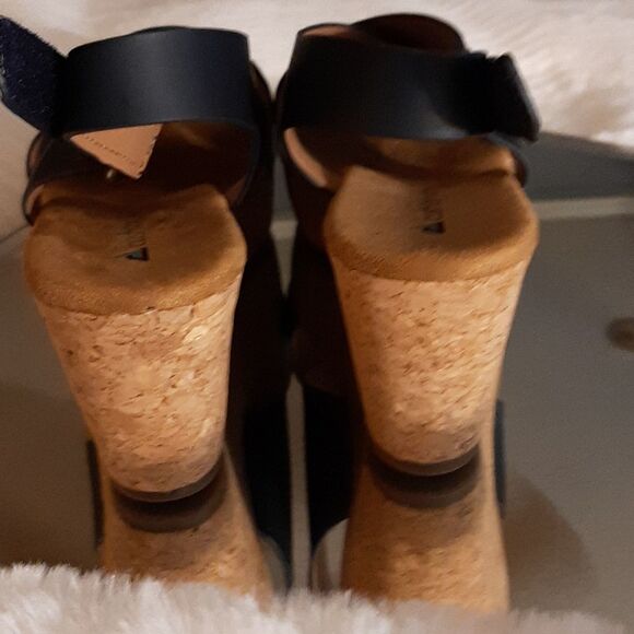 Womans Cushioned Air  Padded Insoles  Blue Strap Cork  Wedge Sandals Sho… - Picture 3 of 10